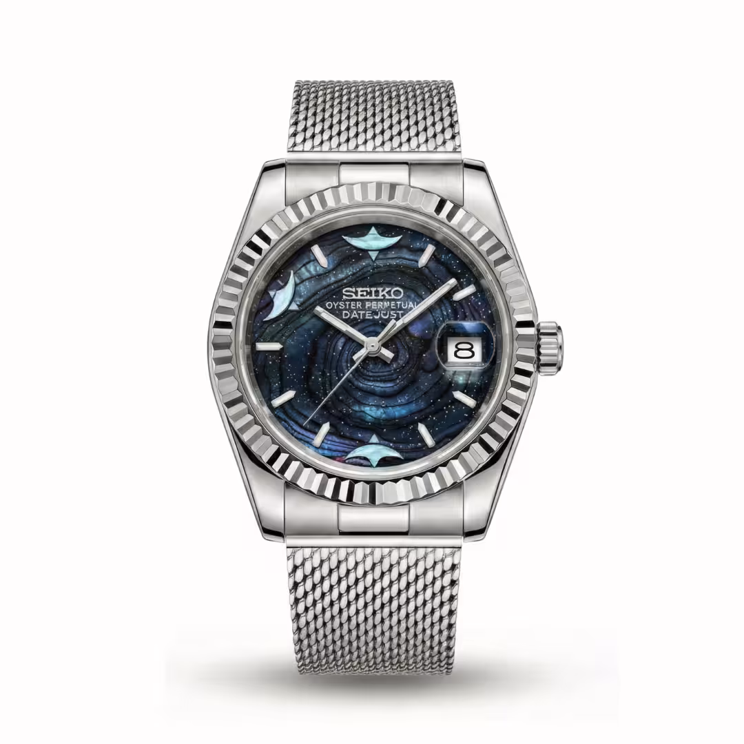 Montre-Bébé-lune-Studio-Nébuleuse Montre Bébé Lune Studio avec cadran Nébuleuse espace bracelet milanais